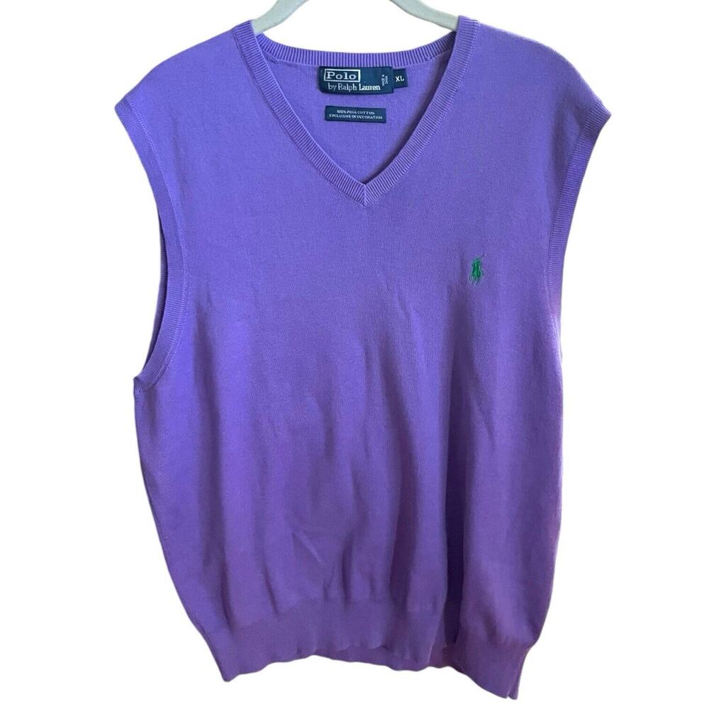 Polo Ralph Lauren Pima Cotton‎ Mens Purple Sleeveless Sweater Vest Size Xl